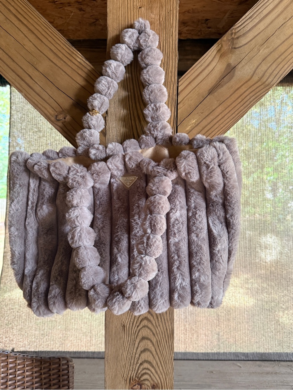 Luxury Faux-Fur Tote Bag in Light Taupe -